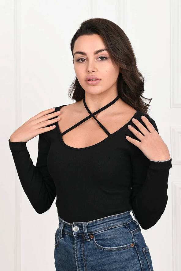 Kadın Boyun Askılı Bluz 1418-23 - 2