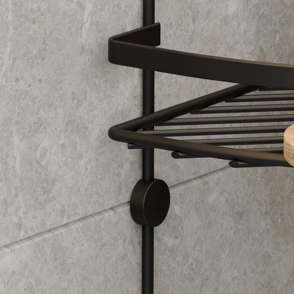 TEKNOTEL İKİ KATLI KANCALI BANYO RAFI MAT SİYAH LM008H - 3