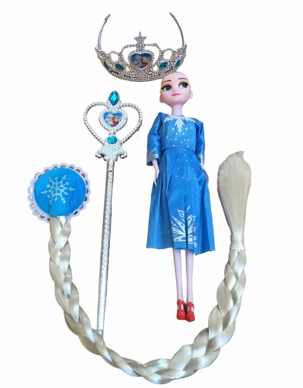 Turkafone Elsa 30cm Et bebek ve Tokalı Saç Taç Asa Seti - Resim 2