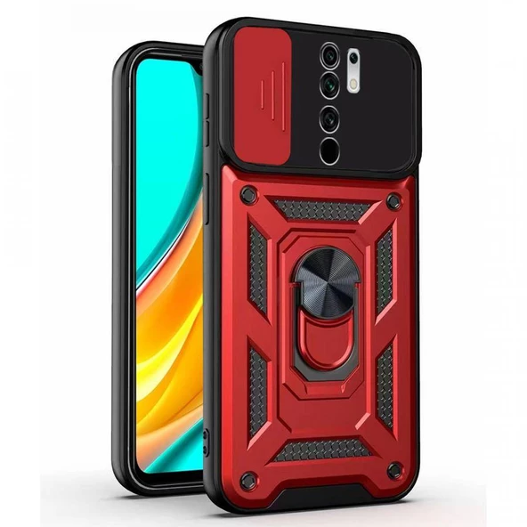 Kızaklı Tank Kılıf Xiaomi Redmi 9 Kırmızı