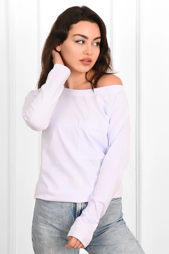 Kadın Geniş Yakalı Sweatshirt 9131-23 - 6
