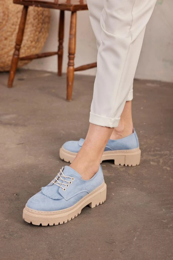 Lofty Bağcıklı ve Topuklu Günlük Rahat Kadın Babet Loafer Ayakkabı