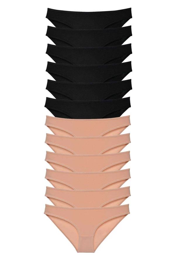 12 adet Süper Eko Set Likralı Kadın Slip Külot Siyah Ten ürün görseli 1