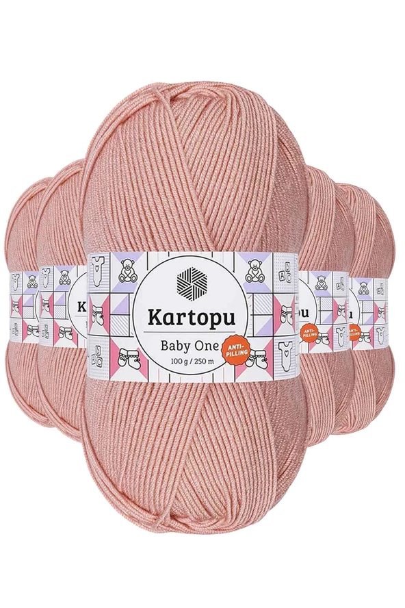 5 Adet Baby One Tüylenmeyen El Örgü İpi Yünü Pudra K258