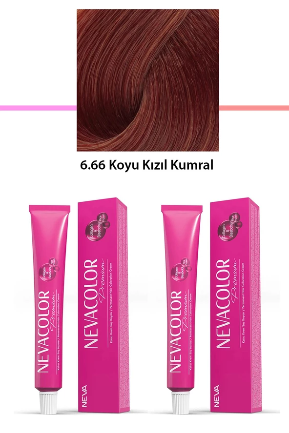 2 li Set Premium 6.66 Koyu Kızıl Kumral - Kalıcı Krem Saç Boyası 2 X 50 g Tüp - 1