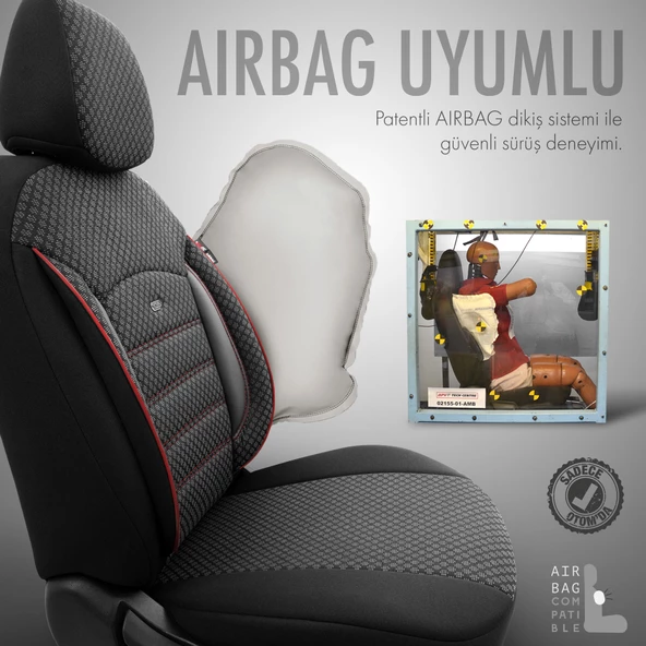Otom Sport Plus Ekstra Destekli Özel Dokulu Oto Koltuk Kılıfı  Siyah-Kırmızı - 4
