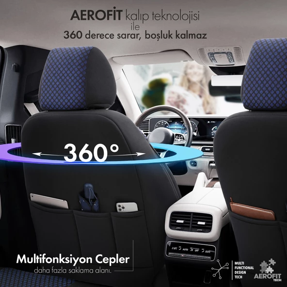 Otom Sport Plus Ekstra Destekli Özel Dokulu Oto Koltuk Kılıfı Mavi - 5