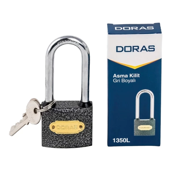 DORAS Asma Kilit 38 Mm.Döküm Gri Uzun Kanca-1338L