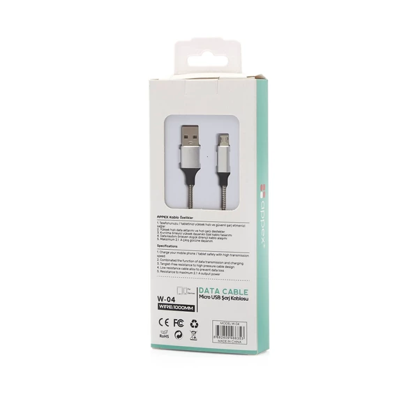 W04 Micro USB Samsung Huawei Xiaomi Metal Şarj, Data Kablosu - 2