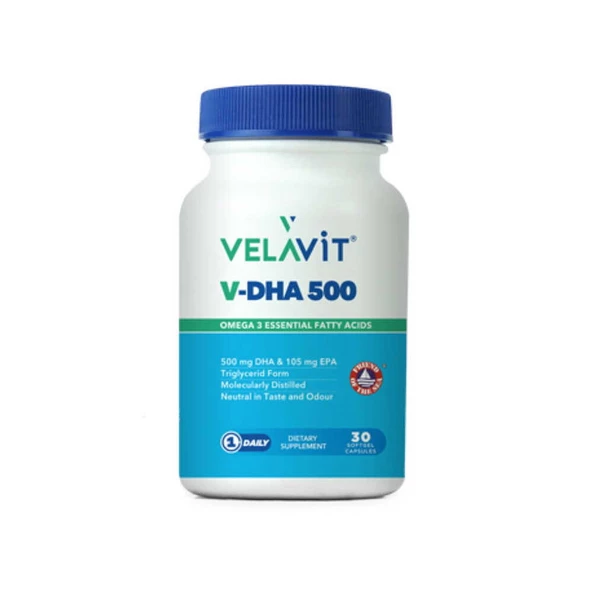 Velavit V-DHA 500 Takviye Edici Gıda 30 Kapsül