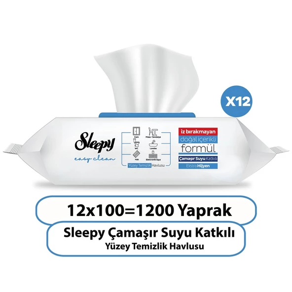 Sleepy Easy Clean Çamaşır Suyu Katkılı Yüzey Temizlik Havlusu 12x100 (1200 Yaprak)