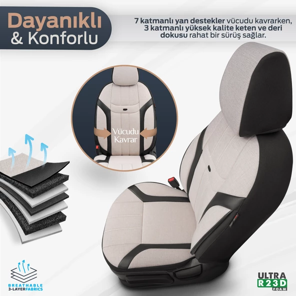 Otom Swan Series Universal Oto Koltuk Kılıfı  Bej - 4