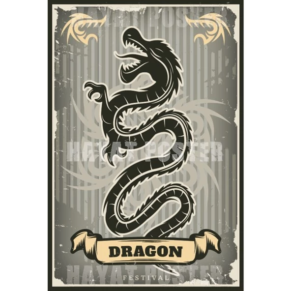 Dragon Ejderha Retro Vintage Ahşap Poster 10*20 Cm