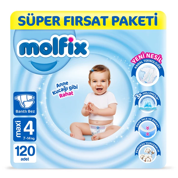 Molfix Bebek Bezi 4 Beden Maxi Süper Fırsat Paketi 120 Adet