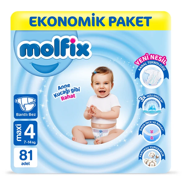 Molfix Bebek Bezi 4 Beden Maxi Ekonomik Paket 81 Adet