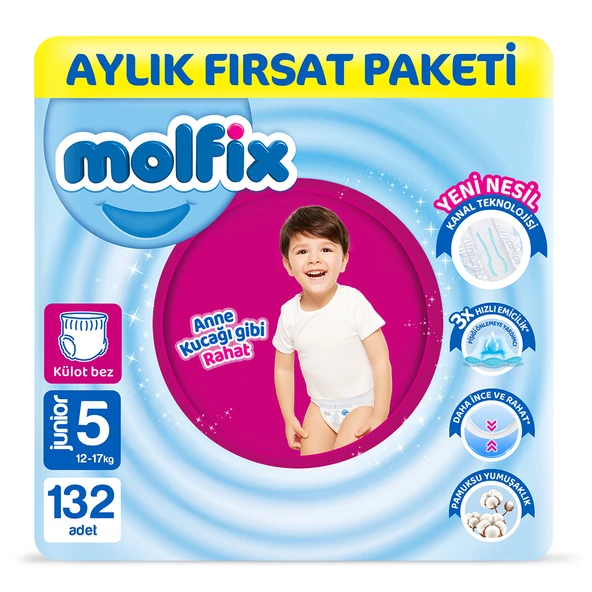 Molfix Pants Bebek Bezi 5 Beden Junior Aylık Fırsat Paketi 132 Adet