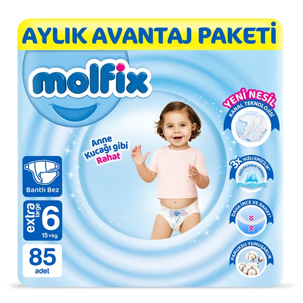 Molfix Bebek Bezi 6 Beden Extra Large Aylık Avn. Paket 85 Adet