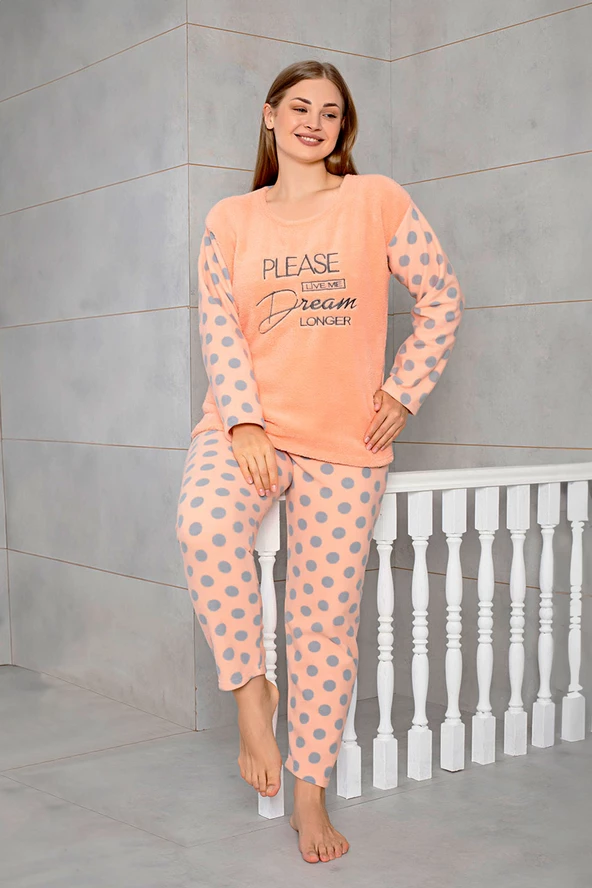 Nisanca Büyük Beden Peluş Polar Pijama Takımı- Kışlık Büyük Beden Kadın Pijama - 7