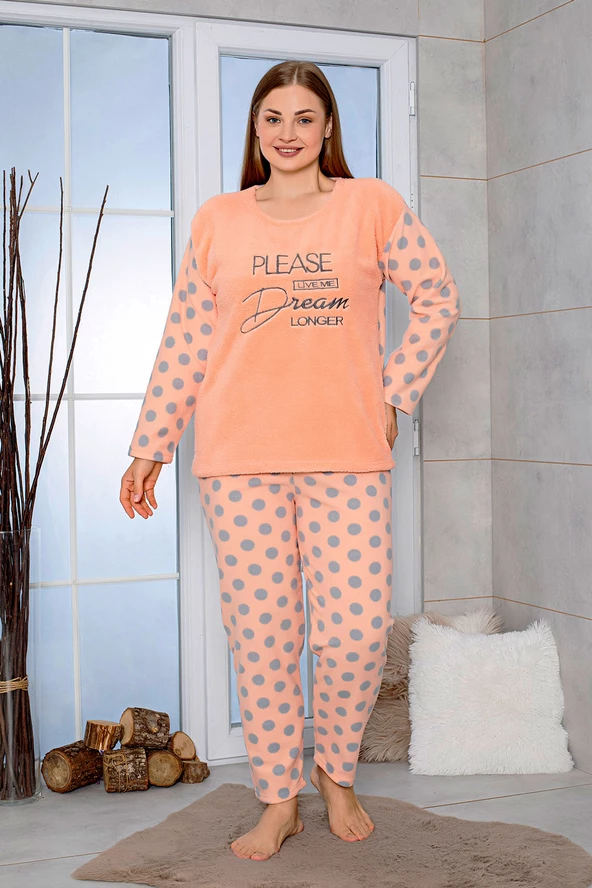 Nisanca Büyük Beden Peluş Polar Pijama Takımı- Kışlık Büyük Beden Kadın Pijama - 5
