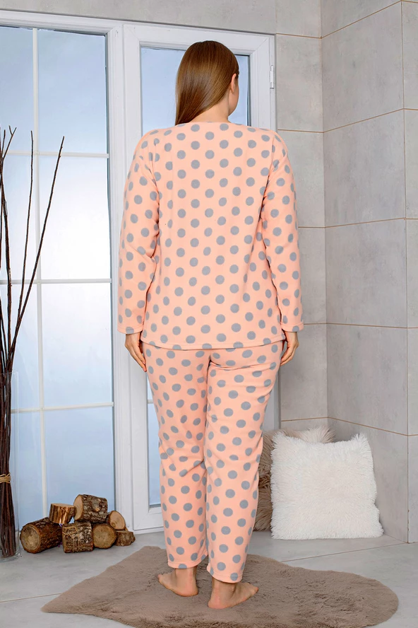 Nisanca Büyük Beden Peluş Polar Pijama Takımı- Kışlık Büyük Beden Kadın Pijama - 6