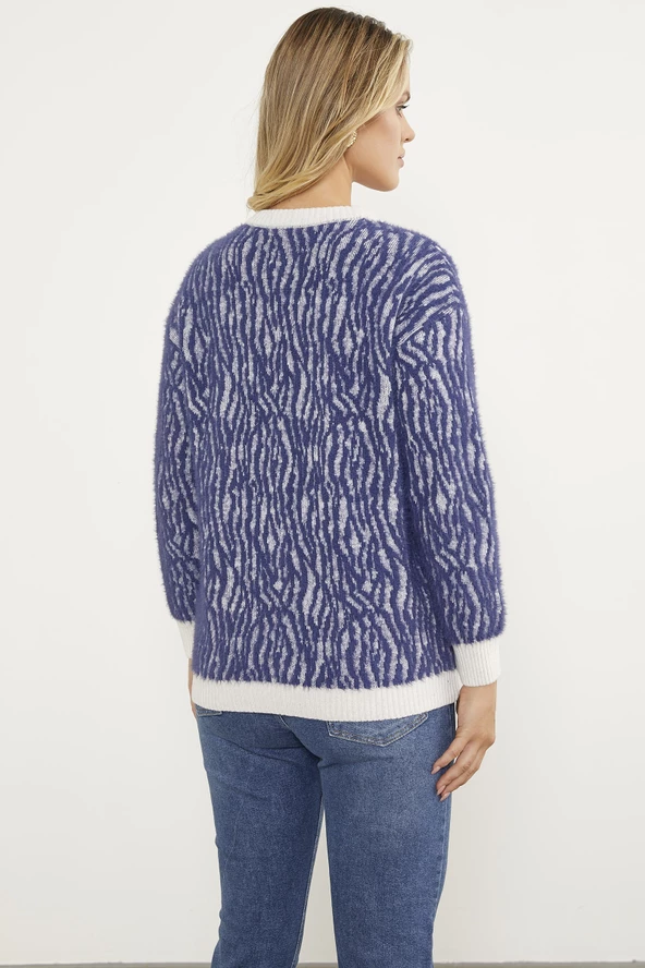 Renk Kombinli Yumoş Triko Hırka - Beyaz - Resim 6