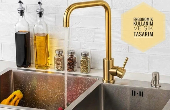 Sardıcı Melfa Series Gold 5 Yıl Garanti Süreli Çift Su Girişli Pirinç Malzeme Mutfak Bataryası PRA-7745376-5144 - 4