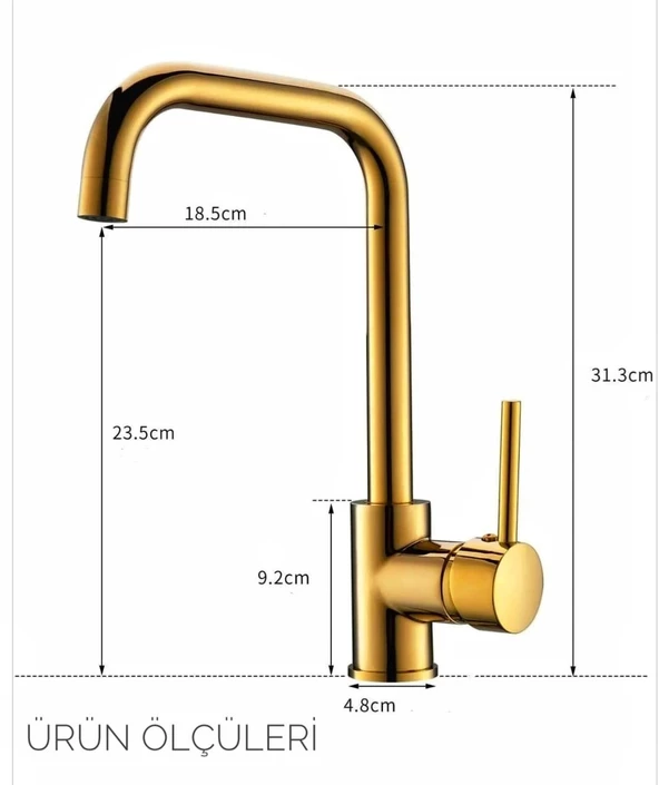 Sardıcı Melfa Series Gold 5 Yıl Garanti Süreli Çift Su Girişli Pirinç Malzeme Mutfak Bataryası PRA-7745376-5144 - 6