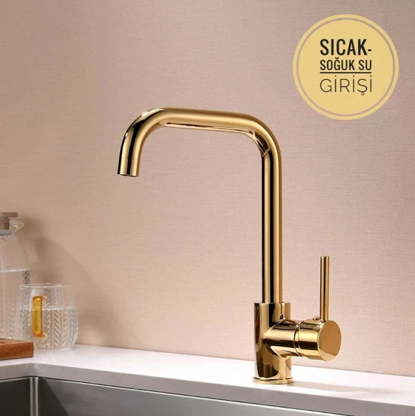 Sardıcı Melfa Series Gold 5 Yıl Garanti Süreli Çift Su Girişli Pirinç Malzeme Mutfak Bataryası PRA-7745376-5144 - 2