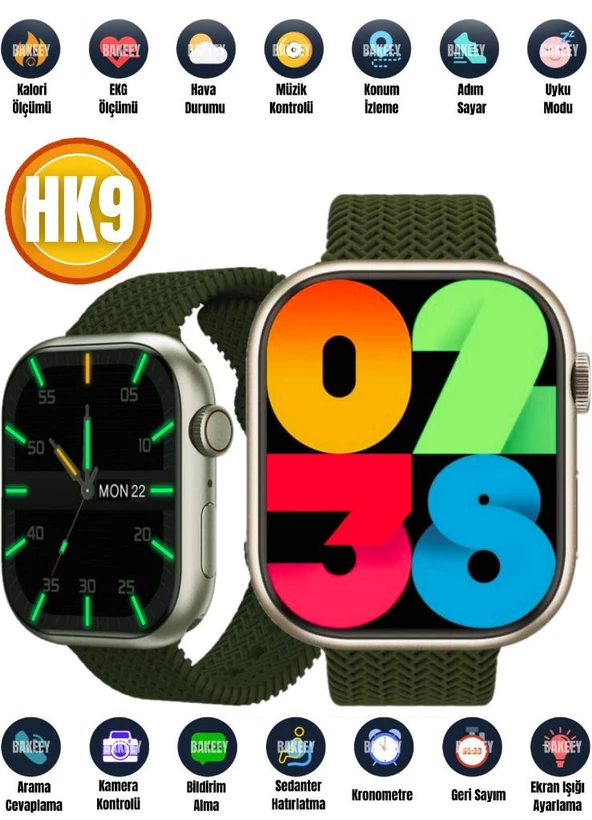 Hk9 Pro Max 2.02 Uyumlu Amoled Ekran Akıllı Saat 3 Kordon Kiliteme Serisi Gps Siri Akıllı Saat - 5