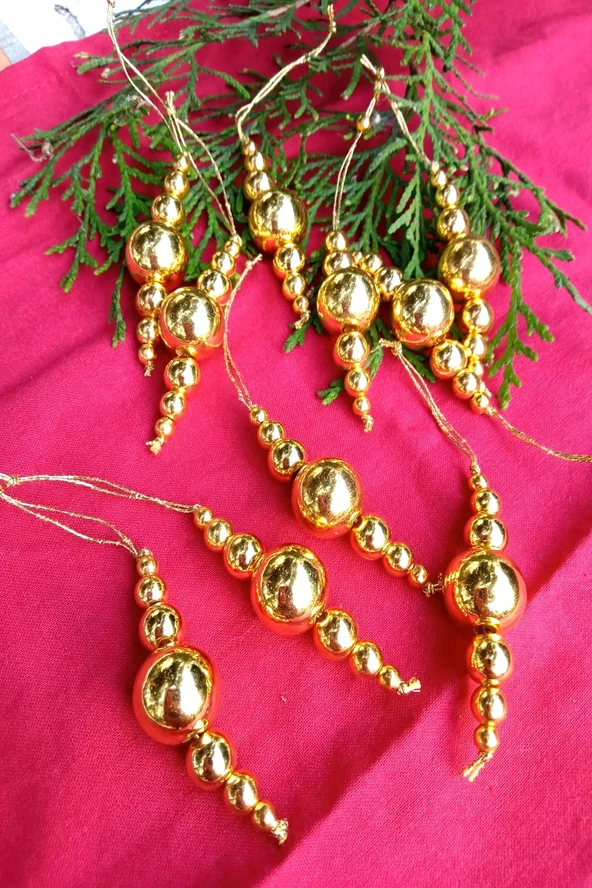 10 Adet Parlayan Gold Boncuklu Yılbaşı Ağaç Süsü  - Mini Süs - 3