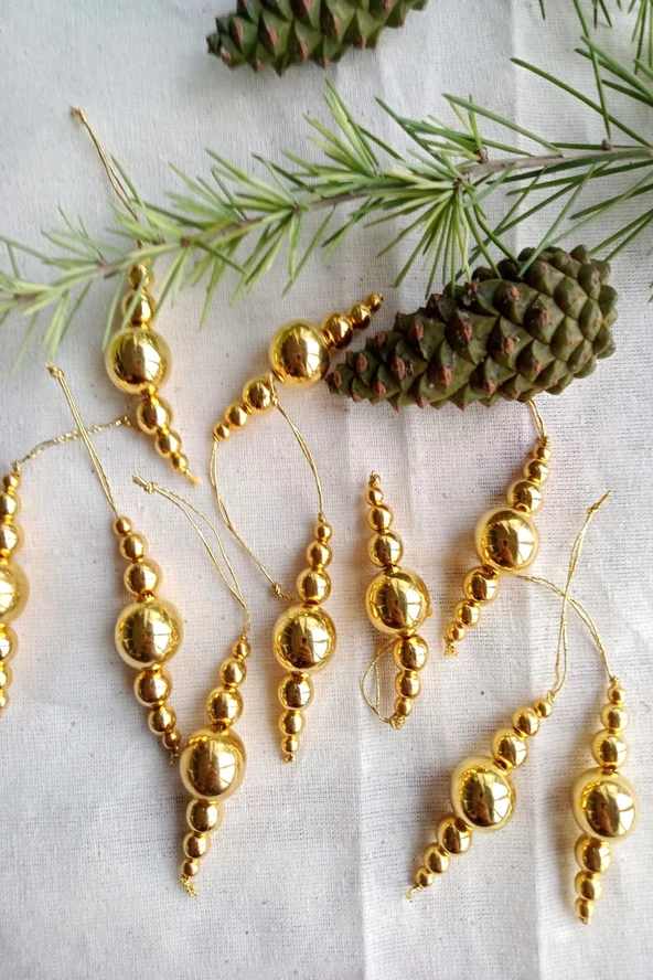 10 Adet Parlayan Gold Boncuklu Yılbaşı Ağaç Süsü  - Mini Süs - 2
