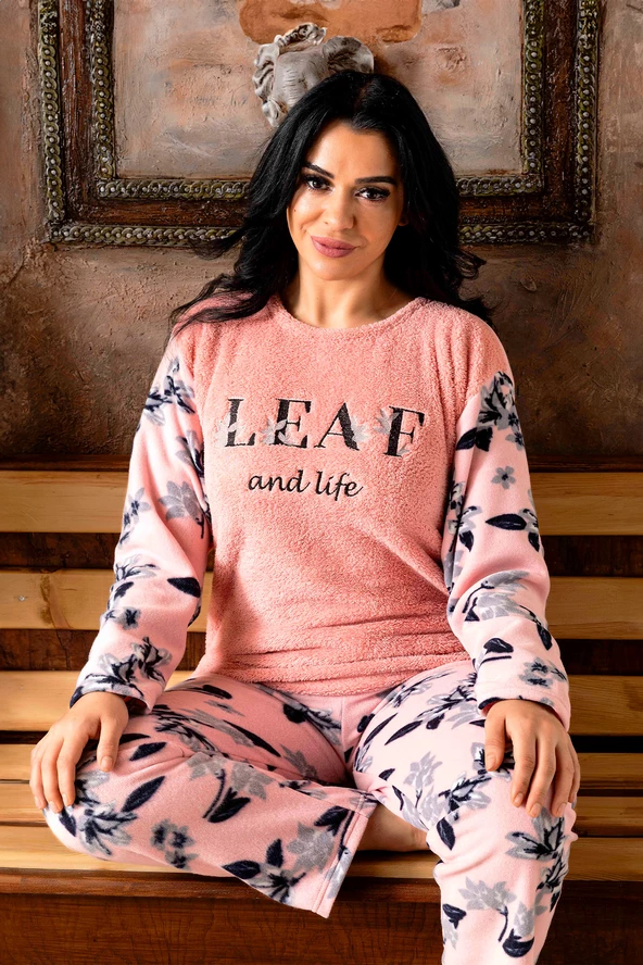 Nisanca Büyük Beden Peluş Polar Pijama Takımı- Kışlık Büyük Beden Kadın Pijama - 4