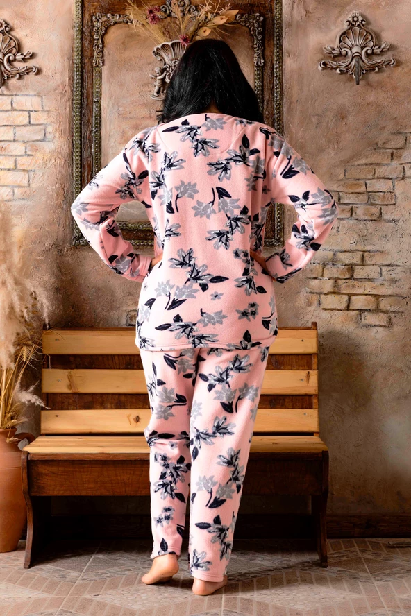 Nisanca Büyük Beden Peluş Polar Pijama Takımı- Kışlık Büyük Beden Kadın Pijama - 3