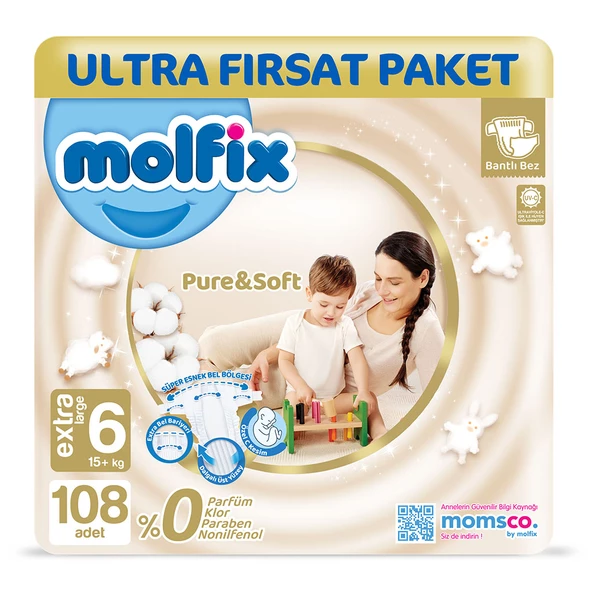 Molfix Pure & Soft Bebek Bezi 6 Beden Extra Large 108 Adet