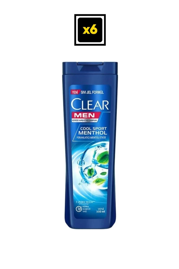 Clear Men Cool Sport Mentol Kepeğe Karşı Etkili Şampuan 350 Ml X 6 Adet