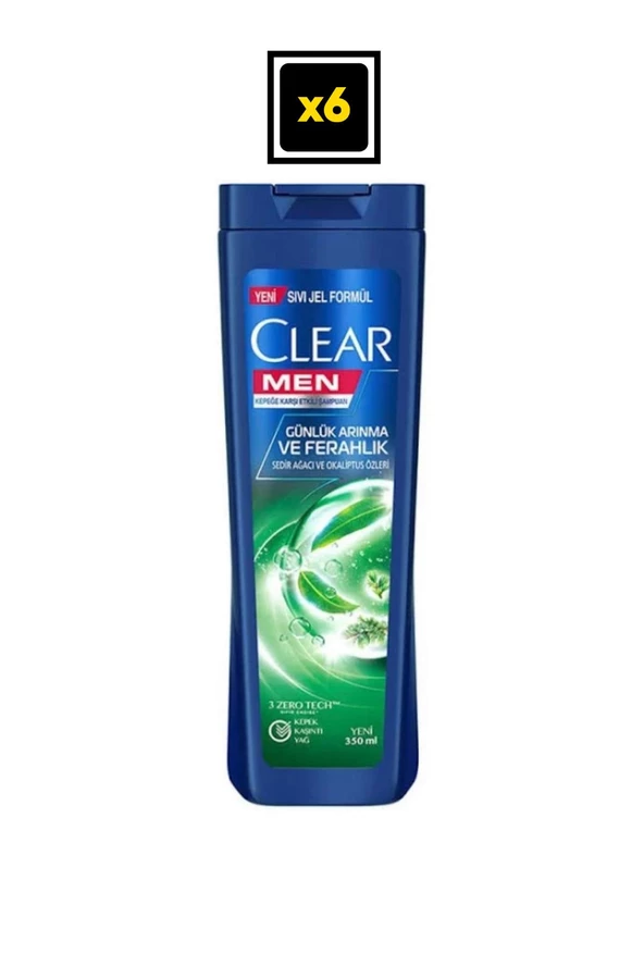 Clear Men Sedir Ağacı ve Okaliptus Özleri Kepeğe Karşı Etkili Şampuan 350 Ml X 6 Adet