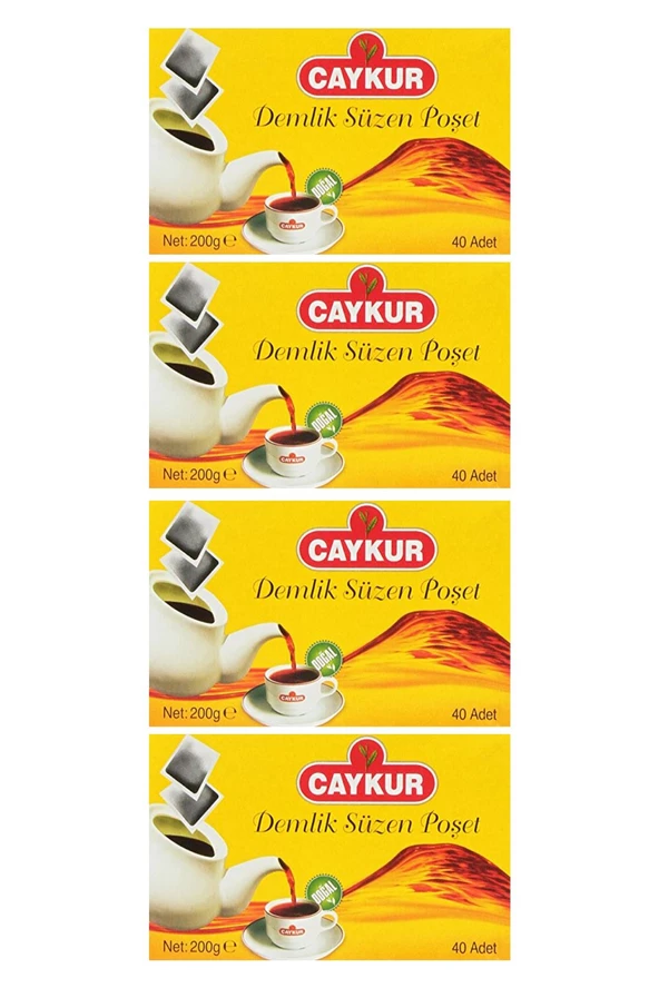 Çaykur Demlik Süzen Poşet Çay 40 lı 200 Gr X 4 Adet