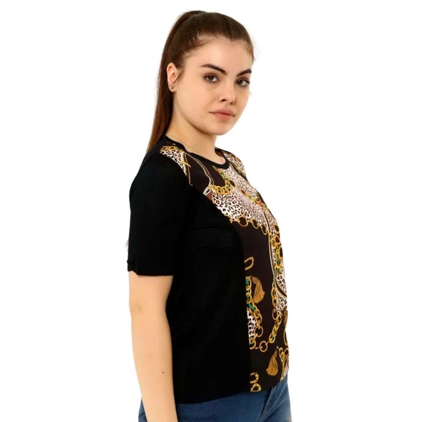 Kumaş Baskılı Triko Bluz - 2