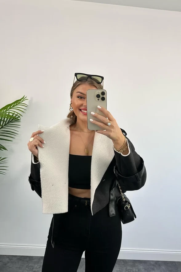 Wool İçi Teddy Mini Ceket - EKRU - 2