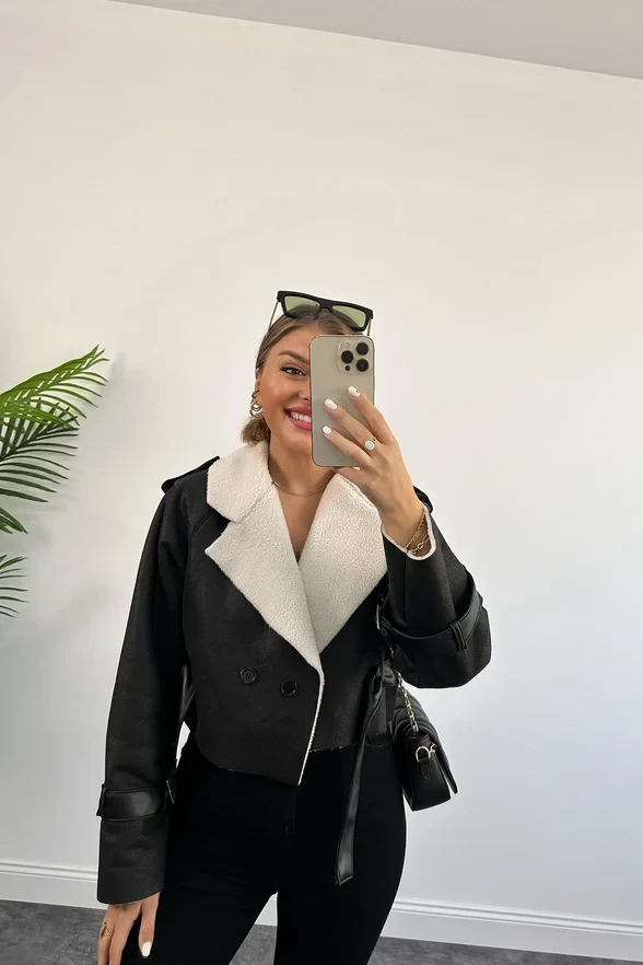 Wool İçi Teddy Mini Ceket - EKRU - 8