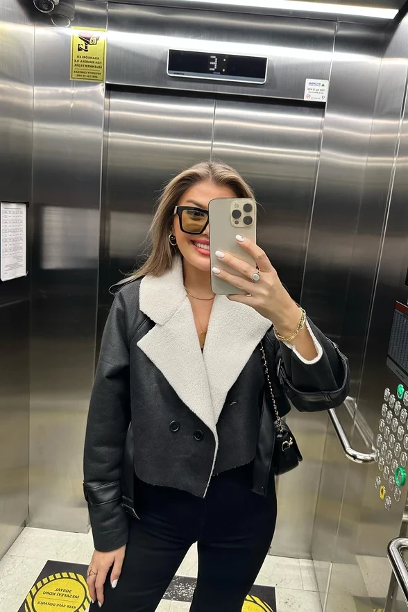 Wool İçi Teddy Mini Ceket - EKRU - 6