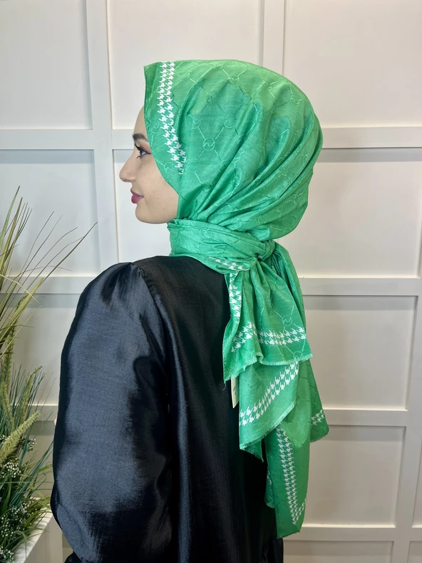 Hint İpek Kazayağı Desenli Monogram Şal 00910 BENETTON - 3