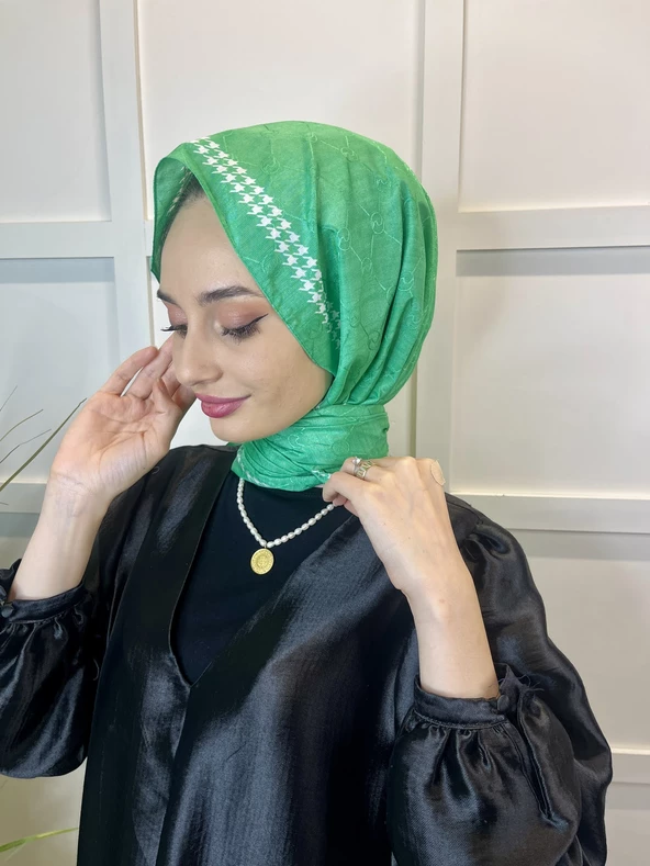 Hint İpek Kazayağı Desenli Monogram Şal 00910 BENETTON - 4