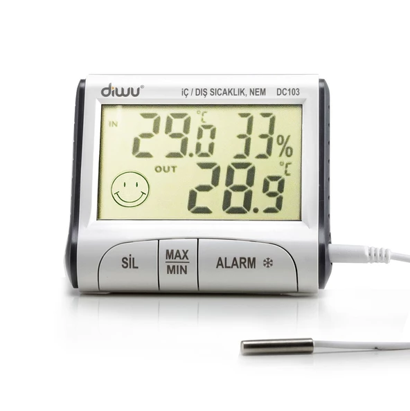Diwu DC103 İç Dış Max-Min Prob Termometre Nem Ölçer 5 Yıl Garantili - 2