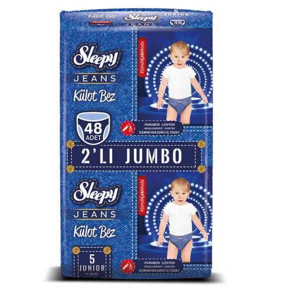 Sleepy Jeans Külot Bez 5 Beden Junior 2'li Jumbo 48 Adet (11-18Kg)