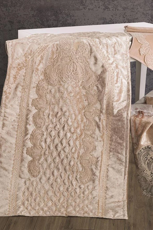Fransız Güpürlü Kadife Seccade Bohça Seti Yasemin - 9