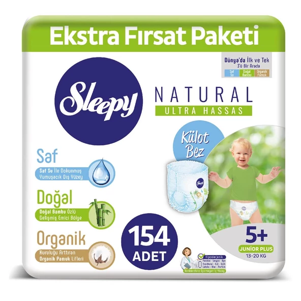 Sleepy Natural Külot Bez 5+ Numara Junior Plus Ekstra Fırsat Paketi 154 Adet