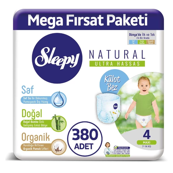 Sleepy Natural Külot Bez 4 Numara Maxi Mega Fırsat Paketi 380 Adet