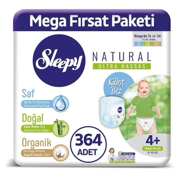 Sleepy Natural Külot Bez 4+ Numara Maxi Plus Mega Fırsat Paketi 364 Adet